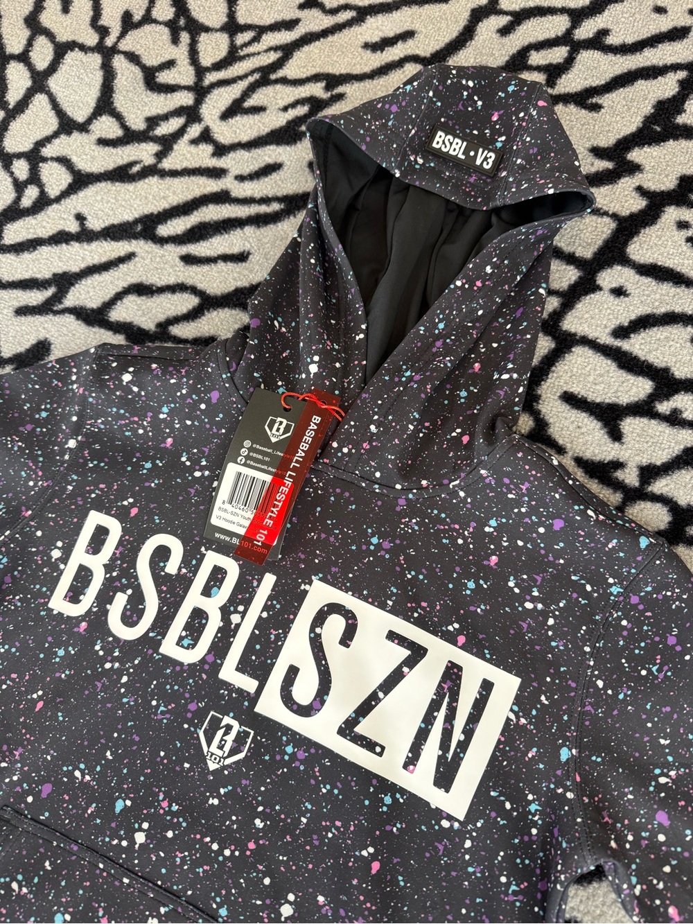 BSBL SZN Kids' Black Speckle Hooded Sweatshirt